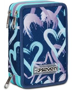 SEVEN Astuccio Scuola 3 Zip, Viola Blu, Crystal Purple - 102437