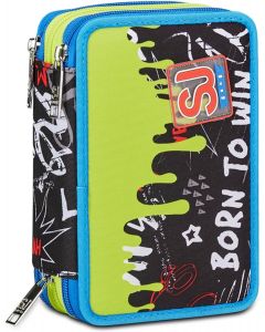 SEVEN SJ Gang Astuccio Scuola 3 Zip, Verde, Born To Fun - 30C202403-899