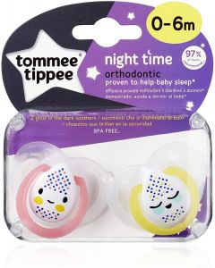 Tommee Tippee Succhietti Night Time per la Notte, Modelli Assortiti, 0-6m, 2 Pezzi