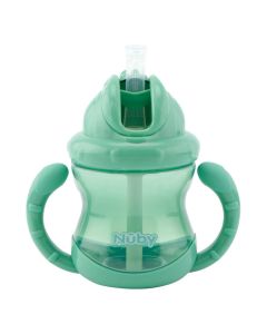 Tazza con Cannuccia e Maniglie 240ml, Verde - Nuby NV04014GREEN 