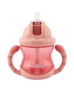 Tazza con Cannuccia e Maniglie 240ml, Rosa - Nuby NV04014PINK  