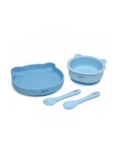 Set Stoviglie in Silicone 4pz, Azzurro - KioKids 3505                