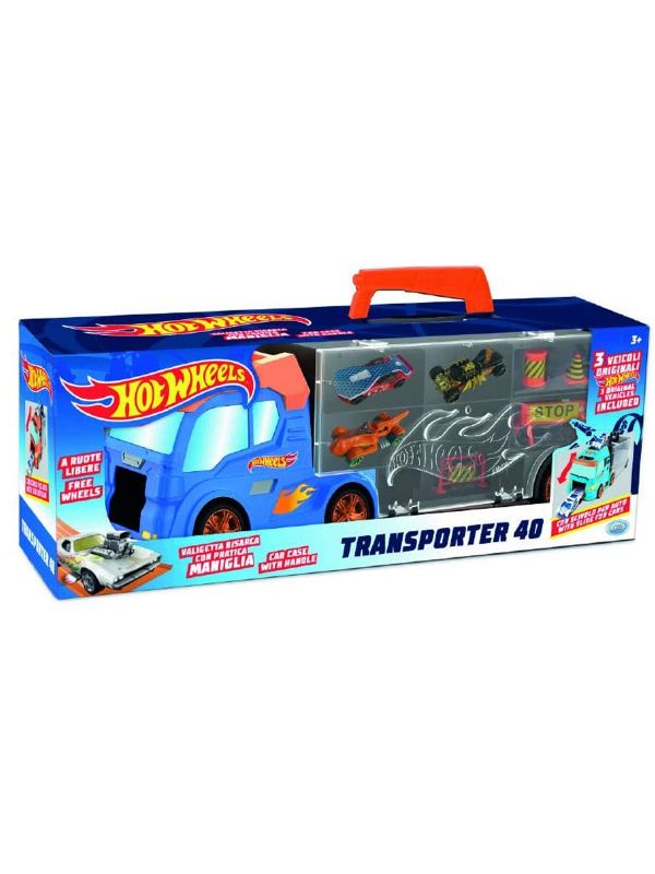 ODS - Transporter 40 Hot Wheels Camion Mallette avec voiture d'origine  incluse, couleur bleue, 42033