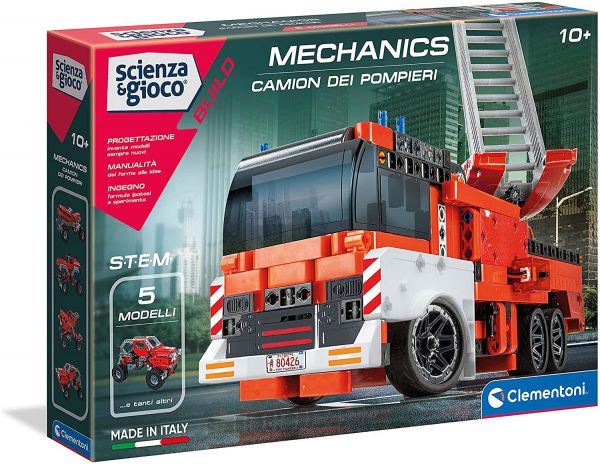 Clementoni- Scienza&Gioco Build-Camion dei Pompieri, Set di Costruzioni